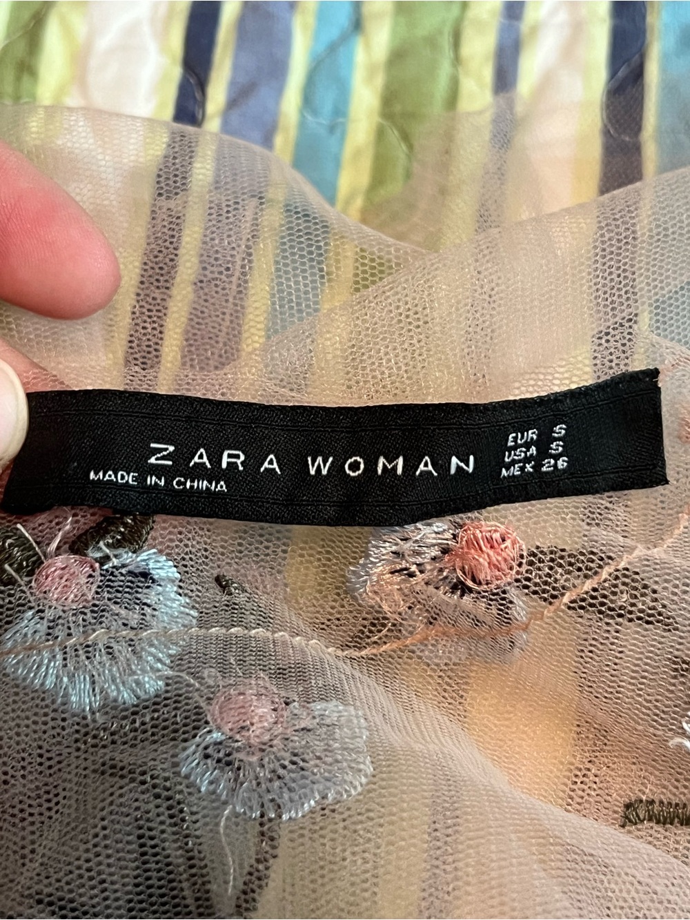 Zara Sheer pink Top with Multicolor Floral Embroidery - Picture 7 of 7